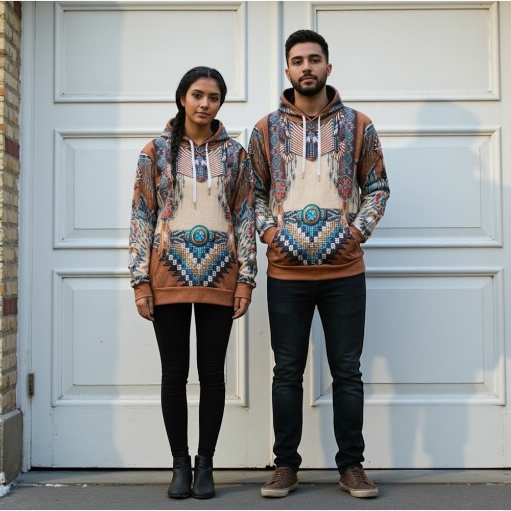 Southwestern Unisex Graphic Hoodie‎ Native American Style Print Brown Small S